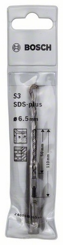 Průměr (D) 6,5 mm, pracovní délka (L1) 50 mm, Celková délka (L2) 110 mm 