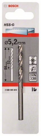 Průměr (D) 5,2 mm, Pracovní délka (L1) 52 mm, Celková délka (L2) 86 mm 