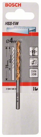 Průměr (D) 4 mm, Pracovní délka (L1) 43 mm, Celková délka (L2) 75 mm