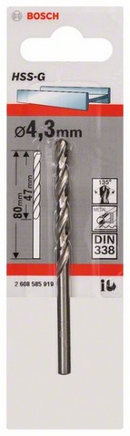 Průměr (D) 4,3 mm, Pracovní délka (L1) 47 mm, Celková délka (L2) 80 mm 
