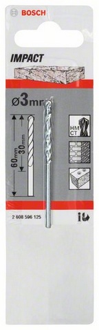 Průměr (D) 3 mm, pracovní délka (L1) 30 mm, Celková délka (L2) 60 mm