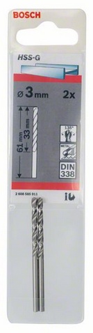 Průměr (D) 3 mm, Pracovní délka (L1) 33 mm, Celková délka (L2) 61 mm 
