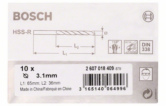 Průměr (D) 3,1 mm, Pracovní délka (L1) 36 mm, Celková délka (L2) 65 mm 