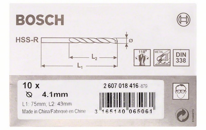 Průměr (D) 4,1 mm, Pracovní délka (L1) 43 mm, Celková délka (L2) 75 mm 
