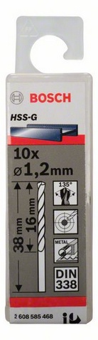 Průměr (D) 1,2 mm, Pracovní délka (L1) 16 mm, Celková délka (L2) 38 mm
