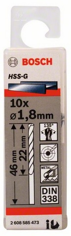 Průměr (D) 1,8 mm, Pracovní délka (L1) 22 mm, Celková délka (L2) 46 mm 
