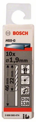 Průměr (D) 1,9 mm, Pracovní délka (L1) 22 mm, Celková délka (L2) 46 mm 
