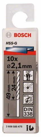 Průměr (D) 2,1 mm, Pracovní délka (L1) 24 mm, Celková délka (L2) 49 mm 