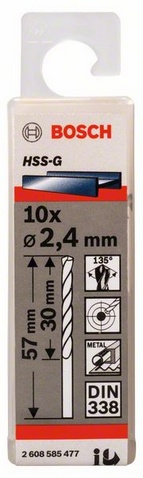 Průměr (D) 2,4 mm, Pracovní délka (L1) 30 mm, Celková délka (L2) 57 mm 