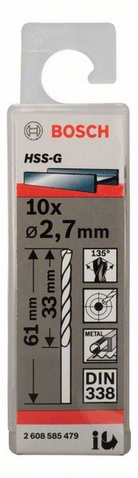 Průměr (D) 2,7 mm, Pracovní délka (L1) 33 mm, Celková délka (L2) 61 mm 
