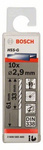 Průměr (D) 2,9 mm, Pracovní délka (L1) 33 mm, Celková délka (L2) 61 mm 
