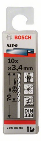 Průměr (D) 3,4 mm, Pracovní délka (L1) 39 mm, Celková délka (L2) 70 mm 