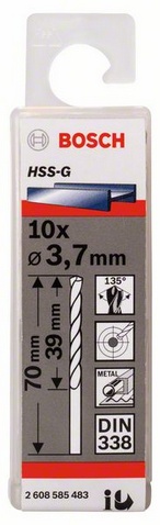 Průměr (D) 3,7 mm, Pracovní délka (L1) 39 mm, Celková délka (L2) 70 mm 
