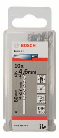 Průměr (D) 4,6 mm, Pracovní délka (L1) 47 mm, Celková délka (L2) 80 mm 
