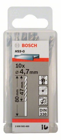 Průměr (D) 4,7 mm, Pracovní délka (L1) 47 mm, Celková délka (L2) 80 mm 
