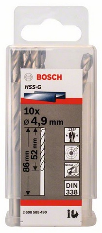 Průměr (D) 4,9 mm, Pracovní délka (L1) 52 mm, Celková délka (L2) 86 mm 