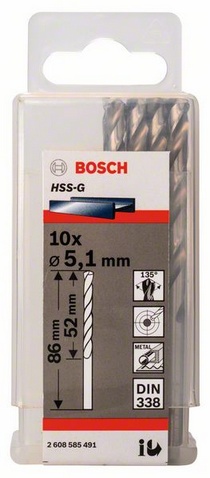 Průměr (D) 5,1 mm, Pracovní délka (L1) 52 mm, Celková délka (L2) 86 mm 