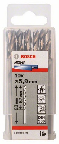 Průměr (D) 5,9 mm, Pracovní délka (L1) 57 mm, Celková délka (L2) 93 mm 