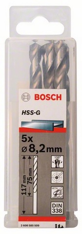 Průměr (D) 8,2 mm, Pracovní délka (L1) 75 mm, Celková délka (L2) 117 mm 