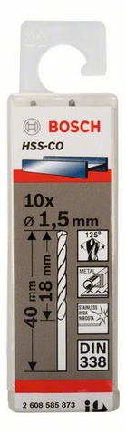 Průměr (D) 1,5 mm, Pracovní délka (L1) 18 mm, Celková délka (L2) 40 mm