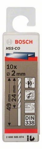 Průměr (D) 2 mm, Pracovní délka (L1) 24 mm, Celková délka (L2) 49 mm