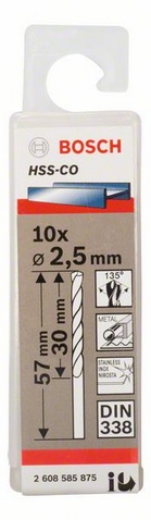 Průměr (D) 2,5 mm, Pracovní délka (L1) 30 mm, Celková délka (L2) 57 mm