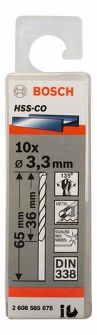 Průměr (D) 3,3 mm, Pracovní délka (L1) 36 mm, Celková délka (L2) 65 mm 