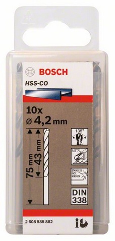 Průměr (D) 4,2 mm, Pracovní délka (L1) 43 mm, Celková délka (L2) 75 mm 
