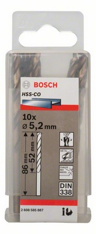 Průměr (D) 5,2 mm, Pracovní délka (L1) 52 mm, Celková délka (L2) 86 mm 
