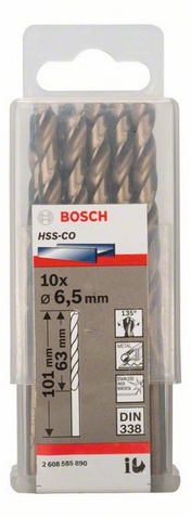 Průměr (D) 6,5 mm, Pracovní délka (L1) 63 mm, Celková délka (L2) 101 mm 
