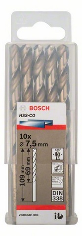 Průměr (D) 7,5 mm, Pracovní délka (L1) 69 mm, Celková délka (L2) 109 mm 