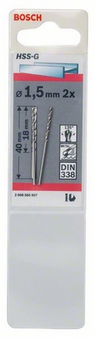 Průměr (D) 1,5 mm, Pracovní délka (L1) 18 mm, Celková délka (L2) 40 mm 