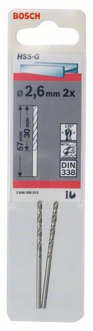 Průměr (D) 2,6 mm, Pracovní délka (L1) 30 mm, Celková délka (L2) 57 mm 