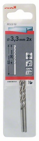 Průměr (D) 3,3 mm, Pracovní délka (L1) 36 mm, Celková délka (L2) 65 mm 

