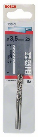 Průměr (D) 3,5 mm, Pracovní délka (L1) 39 mm, Celková délka (L2) 70 mm 