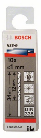 Průměr (D) 1 mm, Pracovní délka (L1) 12 mm, Celková délka (L2) 34 mm