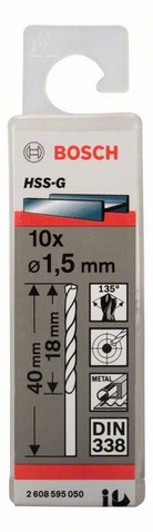 Průměr (D) 1,5 mm, Pracovní délka (L1) 18 mm, Celková délka (L2) 40 mm 