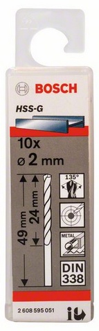 Průměr (D) 2 mm, Pracovní délka (L1) 24 mm, Celková délka (L2) 49 mm 