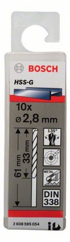 Průměr (D) 2,8 mm, Pracovní délka (L1) 33 mm, Celková délka (L2) 61 mm 
