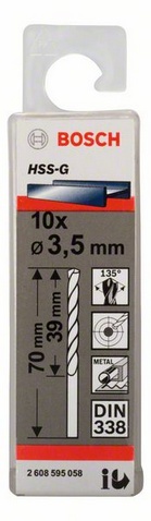 Průměr (D) 3,5 mm, Pracovní délka (L1) 39 mm, Celková délka (L2) 70 mm 