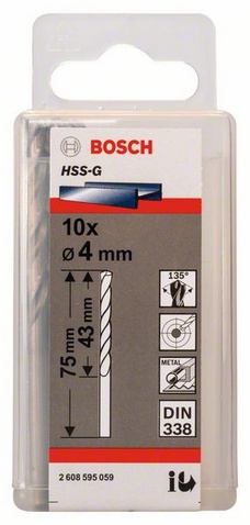 Průměr (D) 4 mm, Pracovní délka (L1) 43 mm, Celková délka (L2) 75 mm 