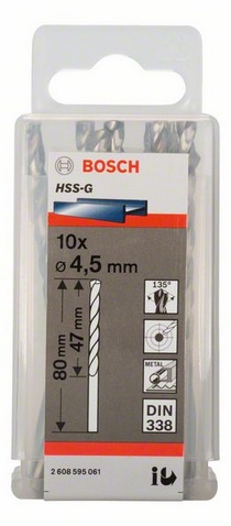 Průměr (D) 4,5 mm, Pracovní délka (L1) 47 mm, Celková délka (L2) 80 mm 
