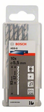 Průměr (D) 5,5 mm, Pracovní délka (L1) 57 mm, Celková délka (L2) 93 mm 
