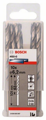 Průměr (D) 6,2 mm, Pracovní délka (L1) 63 mm, Celková délka (L2) 101 mm 