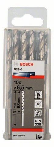 Průměr (D) 6,5 mm, Pracovní délka (L1) 63 mm, Celková délka (L2) 101 mm 