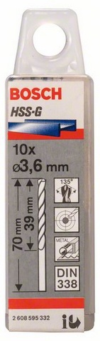 Průměr (D) 3,6 mm, Pracovní délka (L1) 39 mm, Celková délka (L2) 70 mm 