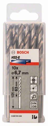 Průměr (D) 6,7 mm, Pracovní délka (L1) 63 mm, Celková délka (L2) 101 mm 