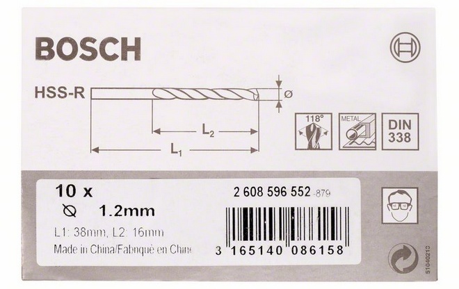 Průměr (D) 1,2 mm, Pracovní délka (L1) 16 mm, Celková délka (L2) 38 mm 