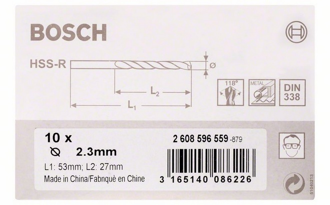 Průměr (D) 2,3 mm, Pracovní délka (L1) 27 mm, Celková délka (L2) 53 mm 