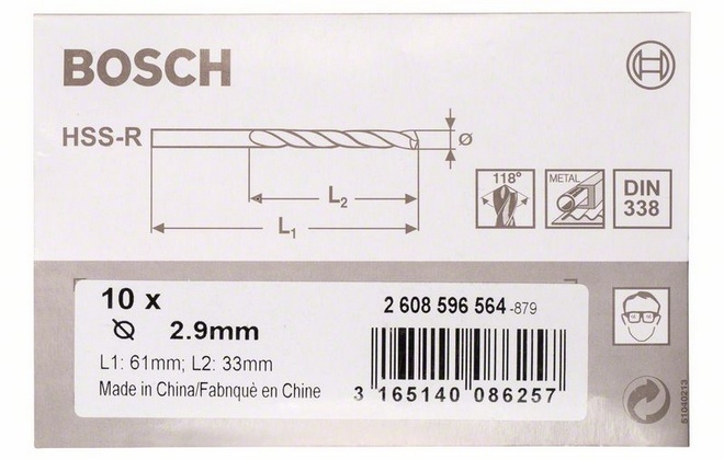 Průměr (D) 2,9 mm, Pracovní délka (L1) 33 mm, Celková délka (L2) 61 mm 